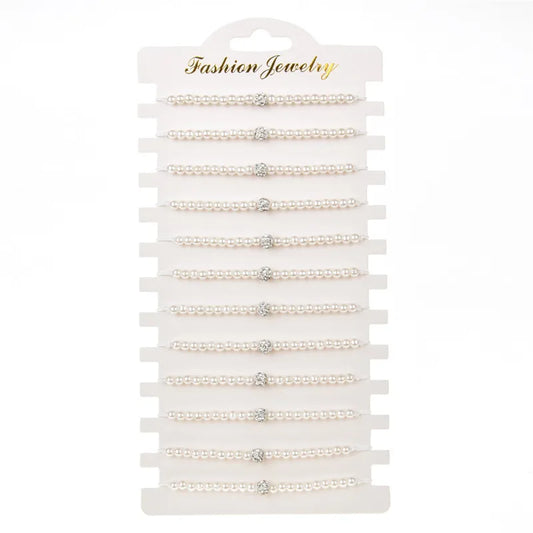 Neues 12Stk/Los Strass Imitation Perlen Perlen Armband Set Für Frauen Verstellbar Seil Handgelenkband Armband Schmuck Geschenke