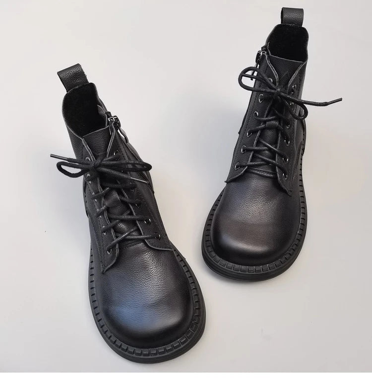 Ghete la gleznă Careaymade, piele naturală, variantă lată - mărime mare, înălțime toc 3-5 cm, căptușeală din lână