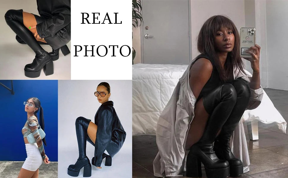 Ghete peste genunchi KarinLuna cu toc cu platformă - lungimea tijei deasupra genunchiului, înălțimea tocului 8 cm, mărime standard