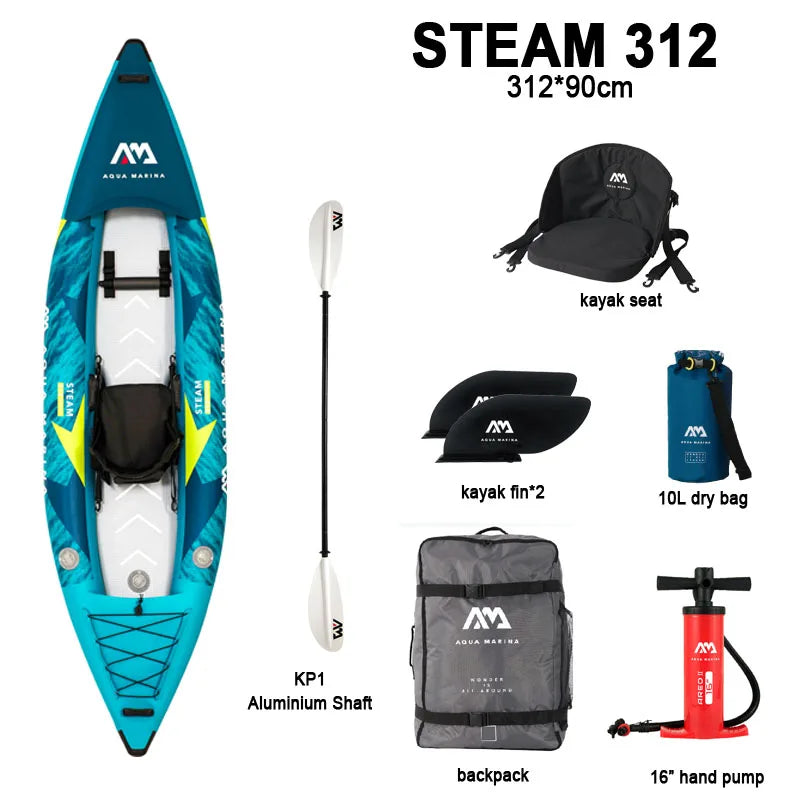 AQUA MARINA 1 2 person inflatable boat sport kayak model STEAM canoe pvc dinghy raft pump seat drop stitch floor laminated PVC