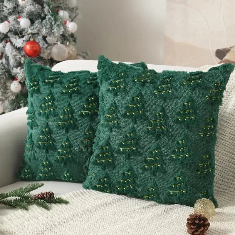 17.72x17.72 Inch Christmas Pillow Cover 3D Embroidered PlushCushion Case Zipper Snowflake SnowmanTree Pattern for Sofa Bed Decor
