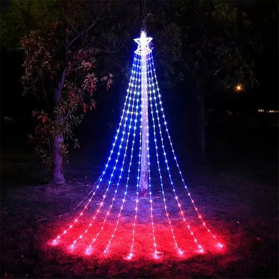 PAMNNY RGB Wasserfall LEDKette - Appsteuerung, LEDs 200, Länge 9x2,8 m