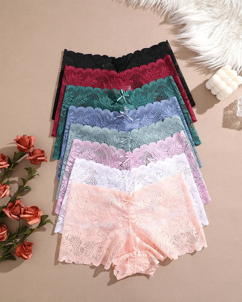 FINETOO 8Stk Frauen Blumen Spitze Höschen Hohe Taille Brief Sexy Lingerie Höschen Brasilianische Unterhosen Femme Unterwäsche Bikini Intim