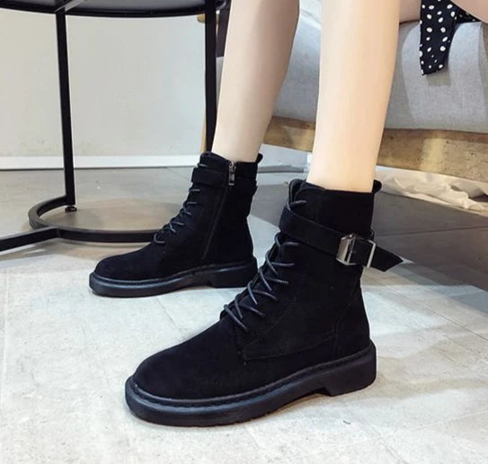 Ghete Shangkaka cu șireturi și căptușeală caldă, negre - Mărimi 36-41, Toc 1-3 cm