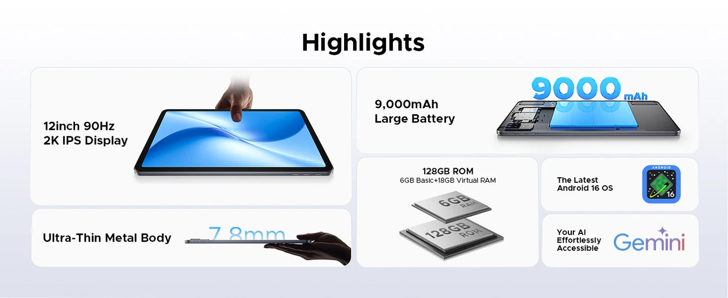 DOOGEE U12 Ultra Dünn - Speicher 128GB Akku 9000mAh Display 12 Zoll