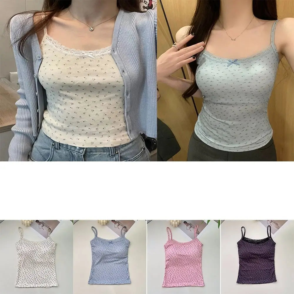 Camisole 2025: Elegant Lace Flower Print Camis 2024 Y2K Slim Sexy Vest - Floral Tops One Size Floral Tank Tops Spring Collection