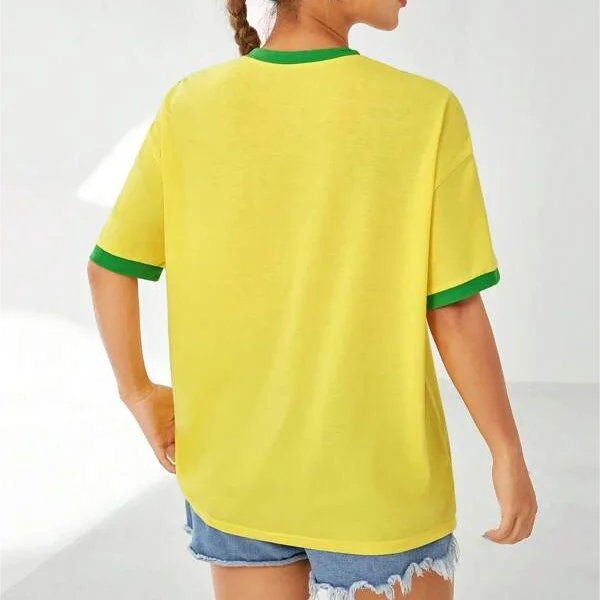 ZSSKASLCN Damen T Shirt Brasil Print - Grün Gelb Slim