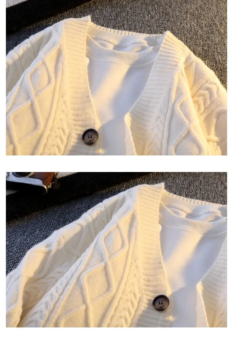 CN Zhejiang Cardigan Patchwork V-Neck - Größe M, Kaschmir