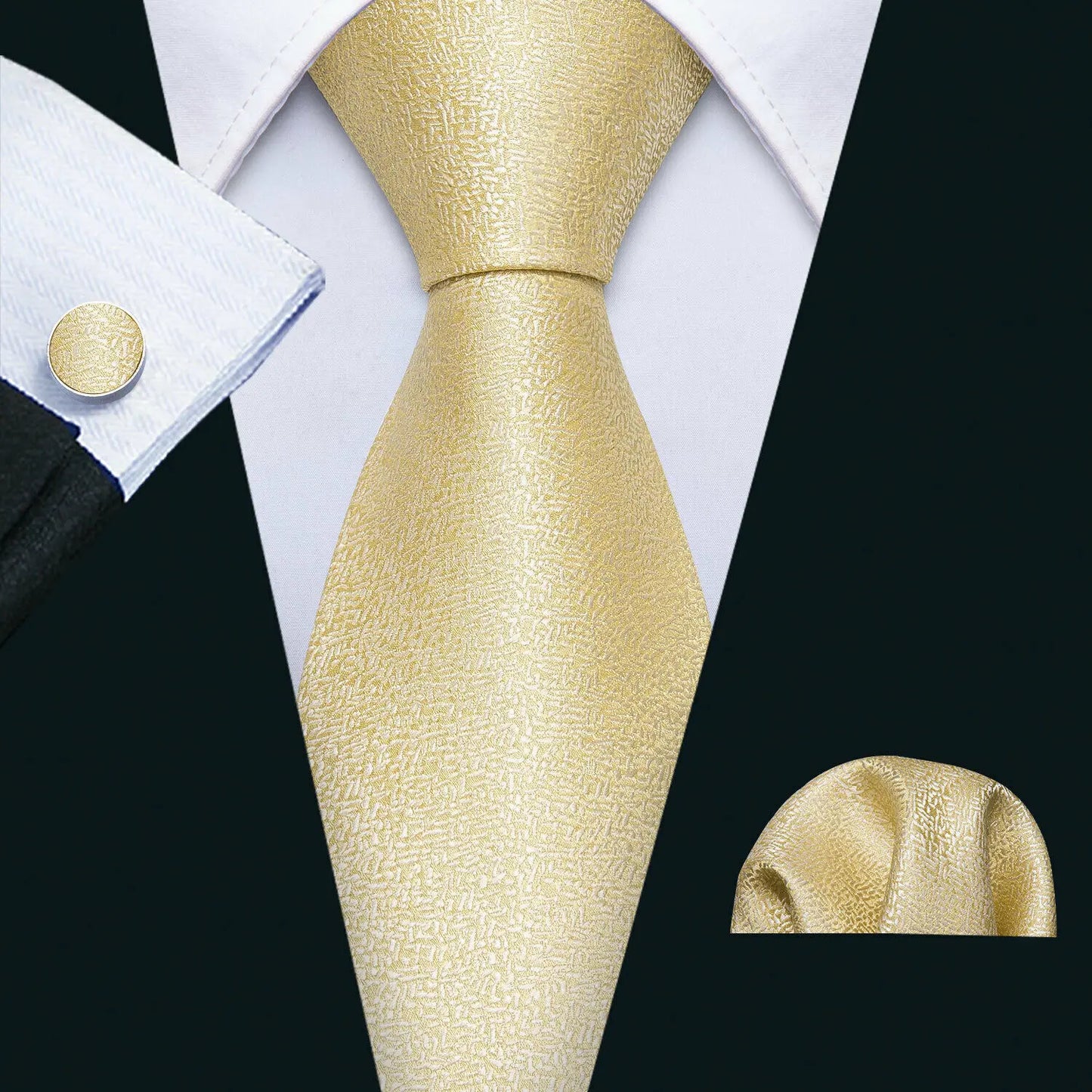 Fashion Silk Men Tie Set Gold Yellow Orange Solid Paisley Striped Plaid Floral Necktie Pocket Square Cufflinks Wedding Business