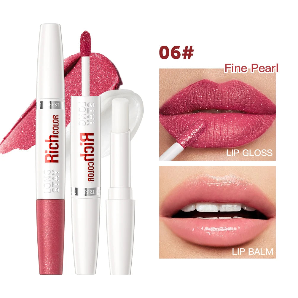 Double Head Matte Liquid Lipstick & Lip Plumper Oil Waterproof Long-Lasting Makeup Lip Balm Reduce Fine Lines Lipgloss Cosmetics