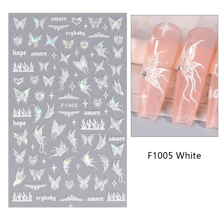 New Spring Fresh Flowers Butterfly 3D Nail Stickers Colorful Laser Butterflies Geometric Pattern Stickers Nail Decoration 1PCS