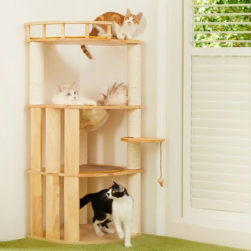 Solid Wood Cat Climbing Frame Small-sized Multi-functional Cat Villa Multi-Story Cat Tree House Wear-resistant Sisal Column