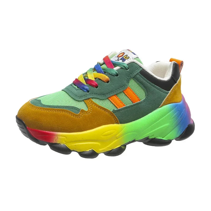 Damen Tennis Sneakers Casual Running Schuhe Rainbow Vulkanisierte Schuhe Schnürung Platform Schuhe Komfortabel
