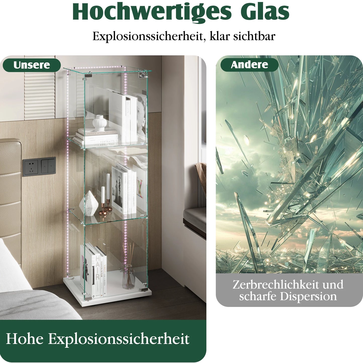Anajqaqia Glasvitrine 123,3×39,8×35 cm LED-Beleuchtung 1 Tür