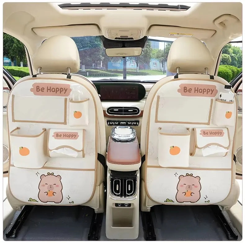 Car seat back storage bag Hanging bag Car seat back anti-kick mat multi-functional cute in-car storage bag