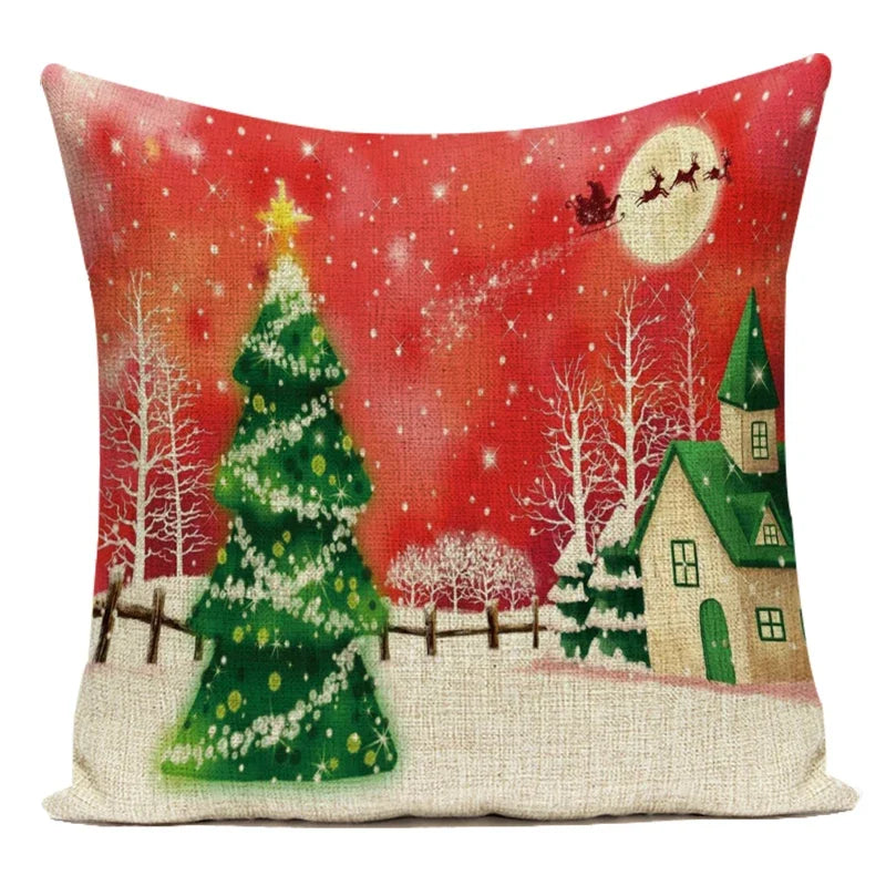 Merry Christmas Cute Cartoon Santa Claus Christmas Trees Polyester Sofa Home Decoration Pillow Cushion Cover Almofadas