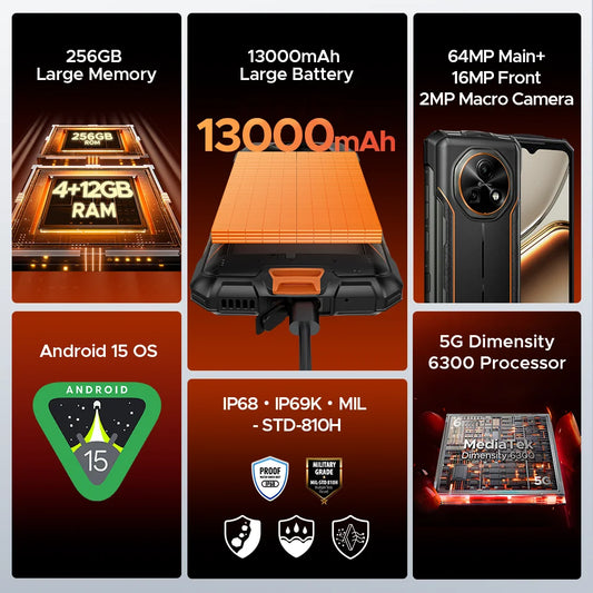 DOOGEE Fire 7 Robustes Smartphone - Akk 13000 mAh, 18W, 6,6 Zoll