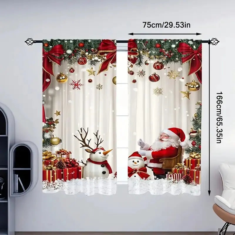 2pcs - Christmas Santa Claus Christmas print curtains, pole bag curtains, home decoration, room decoration