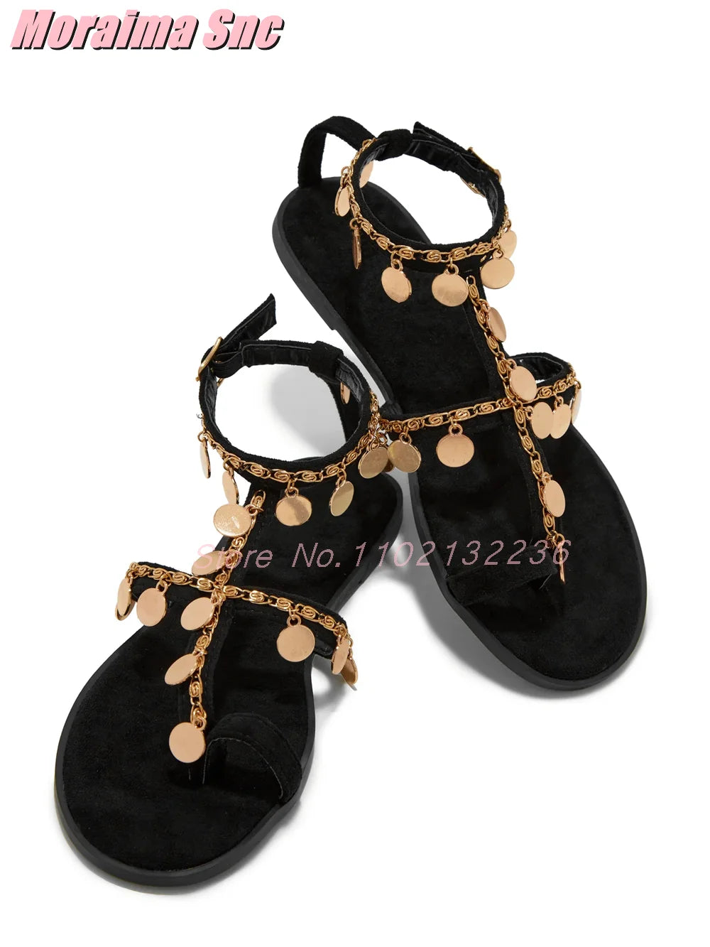 Metal Decor Chain Embellished Sandals Flat With Clip Toe Ankle Buckle Strap Sexy Fashion Women's Summer Shoes Roman Style 2025
