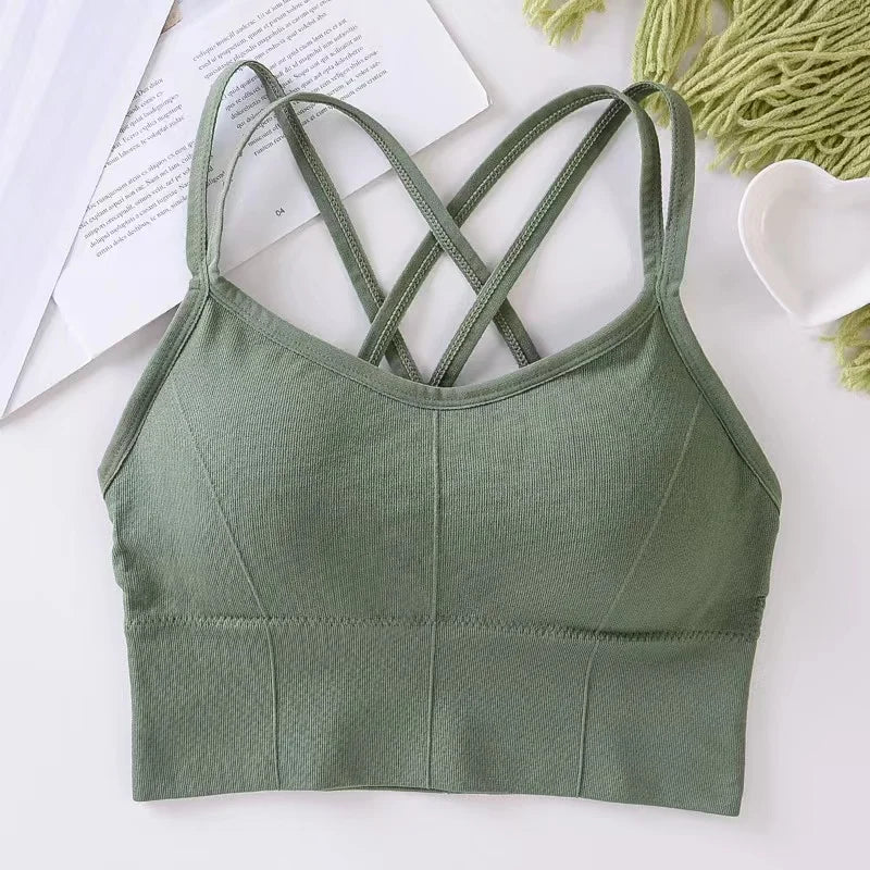 Sexy Frauen Tops Rücken Cross Strap Tank Top Push Up Laufen Sport BH Atmungsaktiv Weich Fitness Beauty Einfarbig Yoga BH