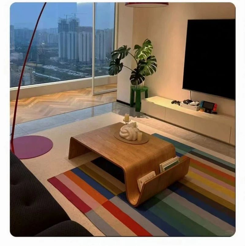 Massivholz Kaffeetisch 2025 - Modern Bentwood Zimmer Schreibtische Tragbar - Niedrig Zentrum Tee Tisch Wohnzimmer Möbel Seite Aufbewahrung Design