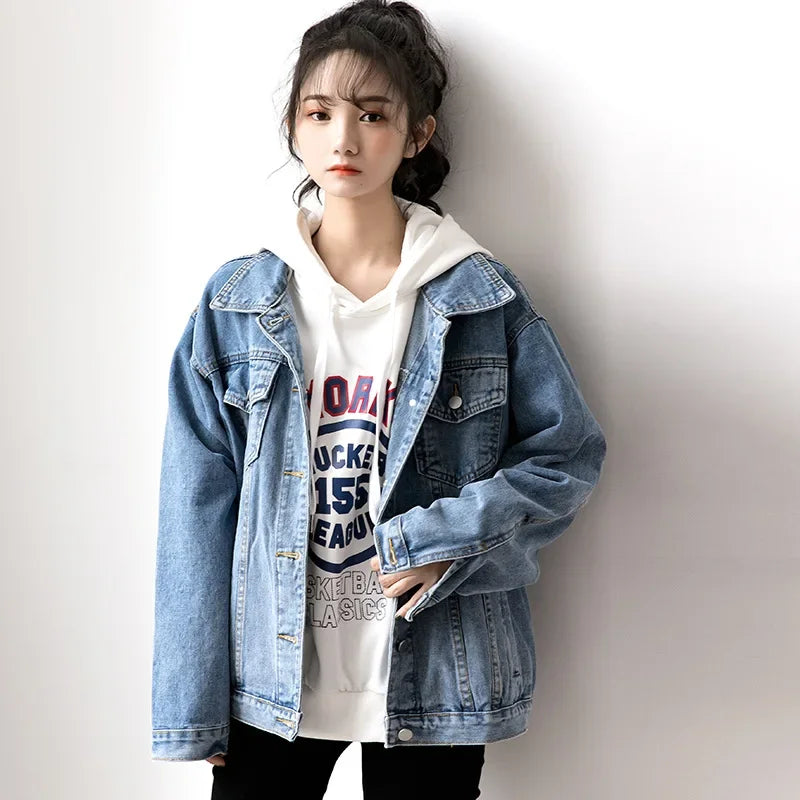 Denim Woman Jacket Winter 2024 Oversize Jean Jacket Long Sleeve Turn-down Collar Female Outerwear Fall Loose Korean Fashion