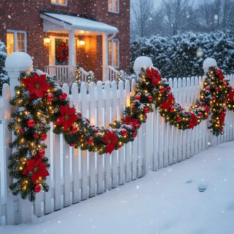 Weihnachts-LED-Rattan-Girlande, 270 cm künstlicher Kranz mit Lichtern für Weihnachtsbaum, Haustür, Kamin, Treppen, Zuhause, Party-Dekoration