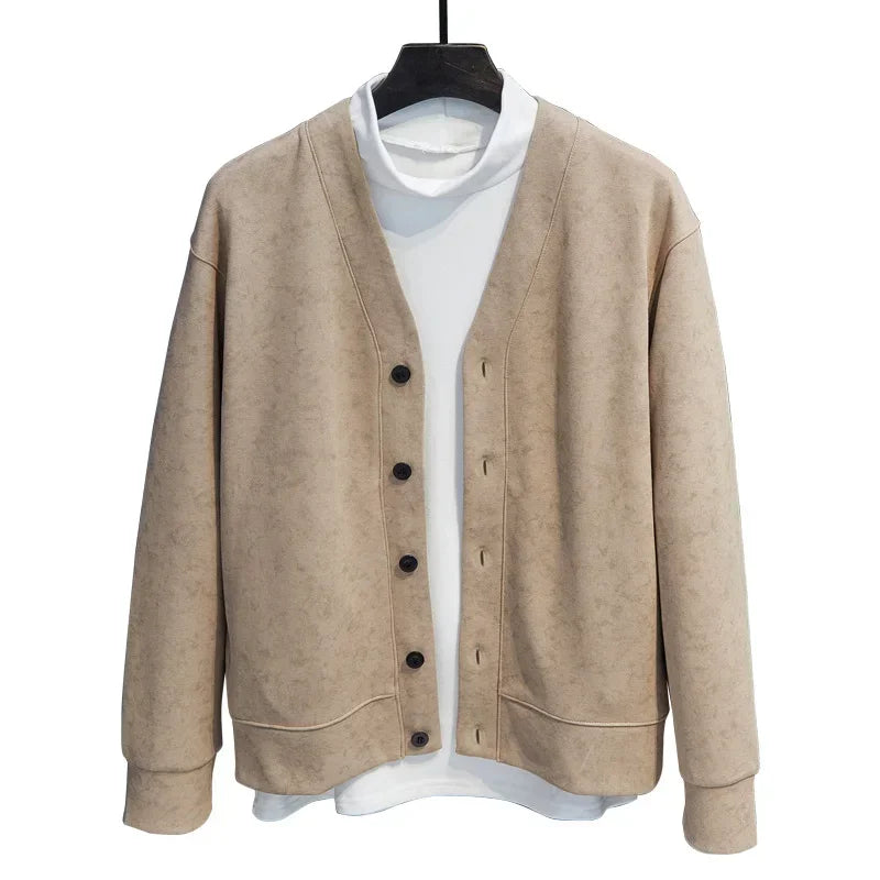 MAINKULCN Cardigan Koreanischer Stil V-Ausschnitt - Größe 8XL-10XL, Material Polyester Baumwolle, Knopfleiste