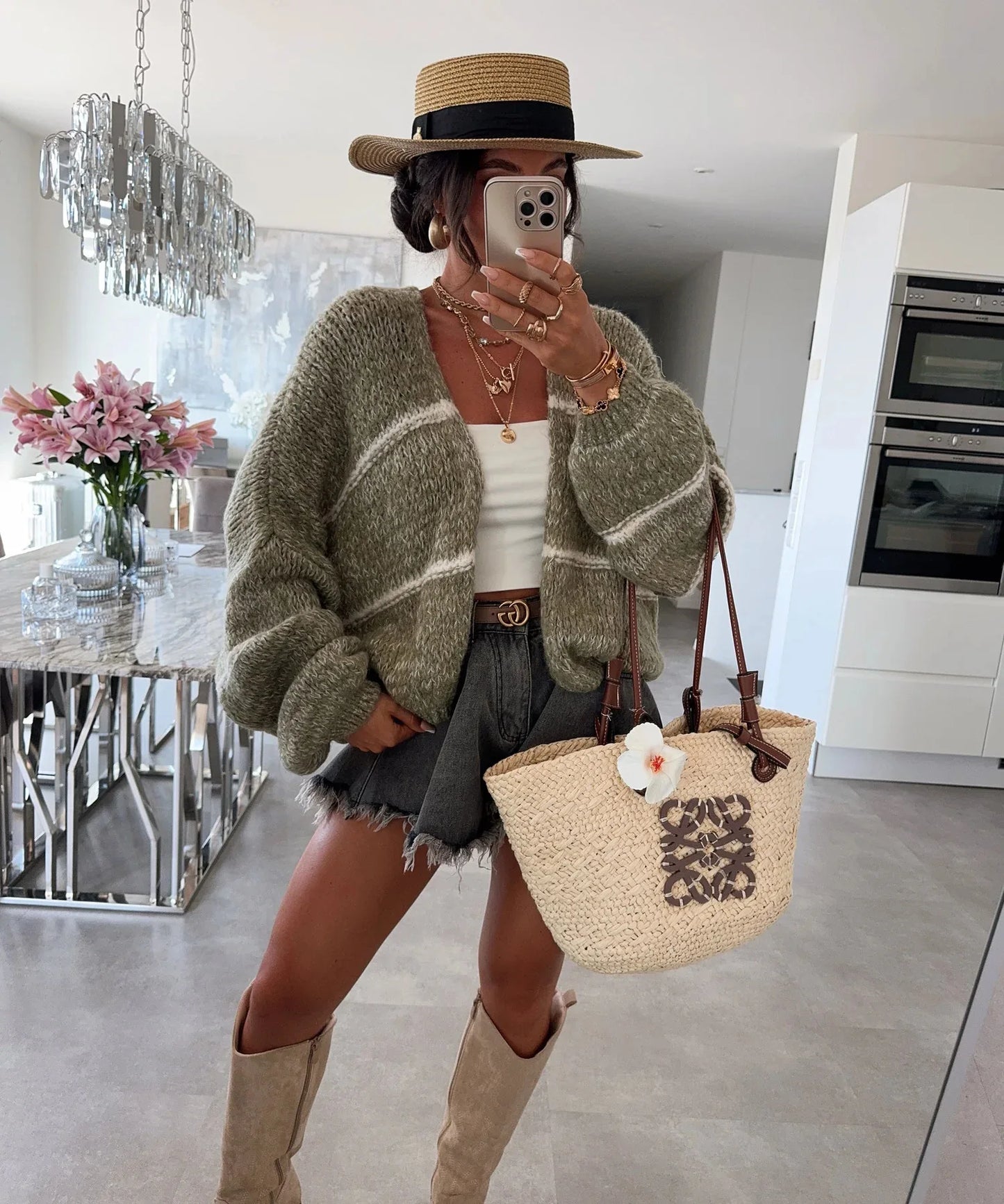 Luna Strickjacke Oversize Damen - Grobgarn Langarm L/XL