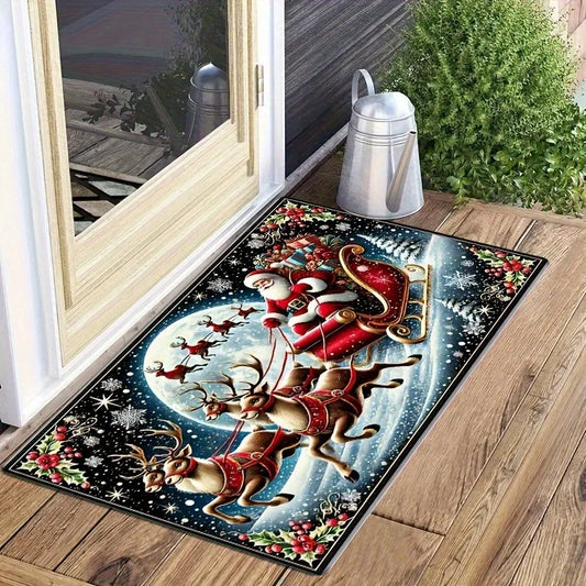 1PC Christmas Decorations Santa Claus and Reindeer Mat Mat Suitable for Home Entrance, Kitchen, Living Room, Bedroom