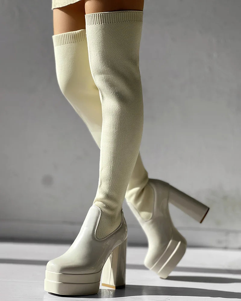 Ghete peste genunchi KarinLuna cu toc cu platformă - lungimea tijei deasupra genunchiului, înălțimea tocului 8 cm, mărime standard