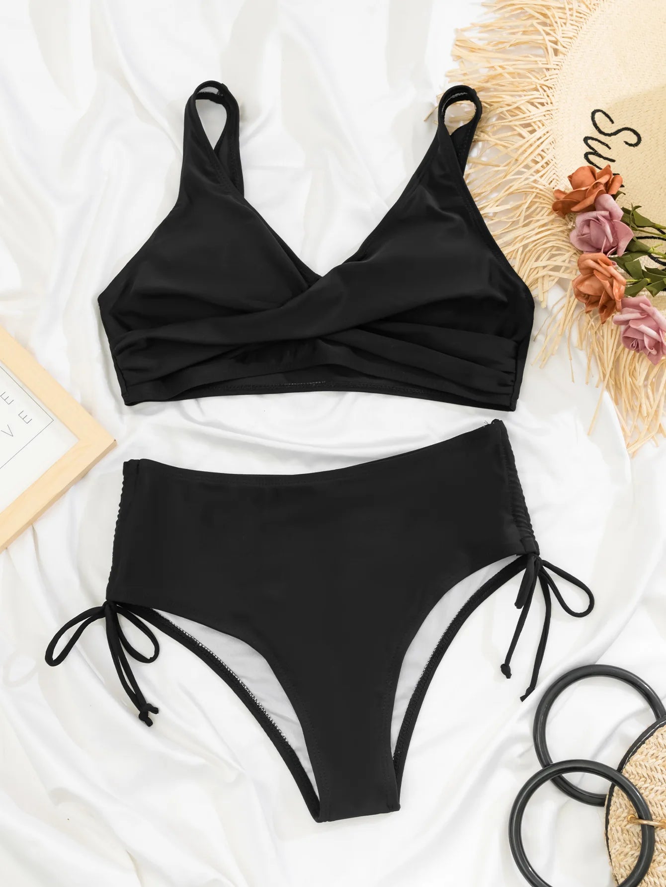 Elegant High Waist Bikini Set: SEAURAL Verbesserte Unterstützung Bandage Wire-Free Support - Schwimmbekleidung Frauen Strappy Floraler Print Zweiteilig