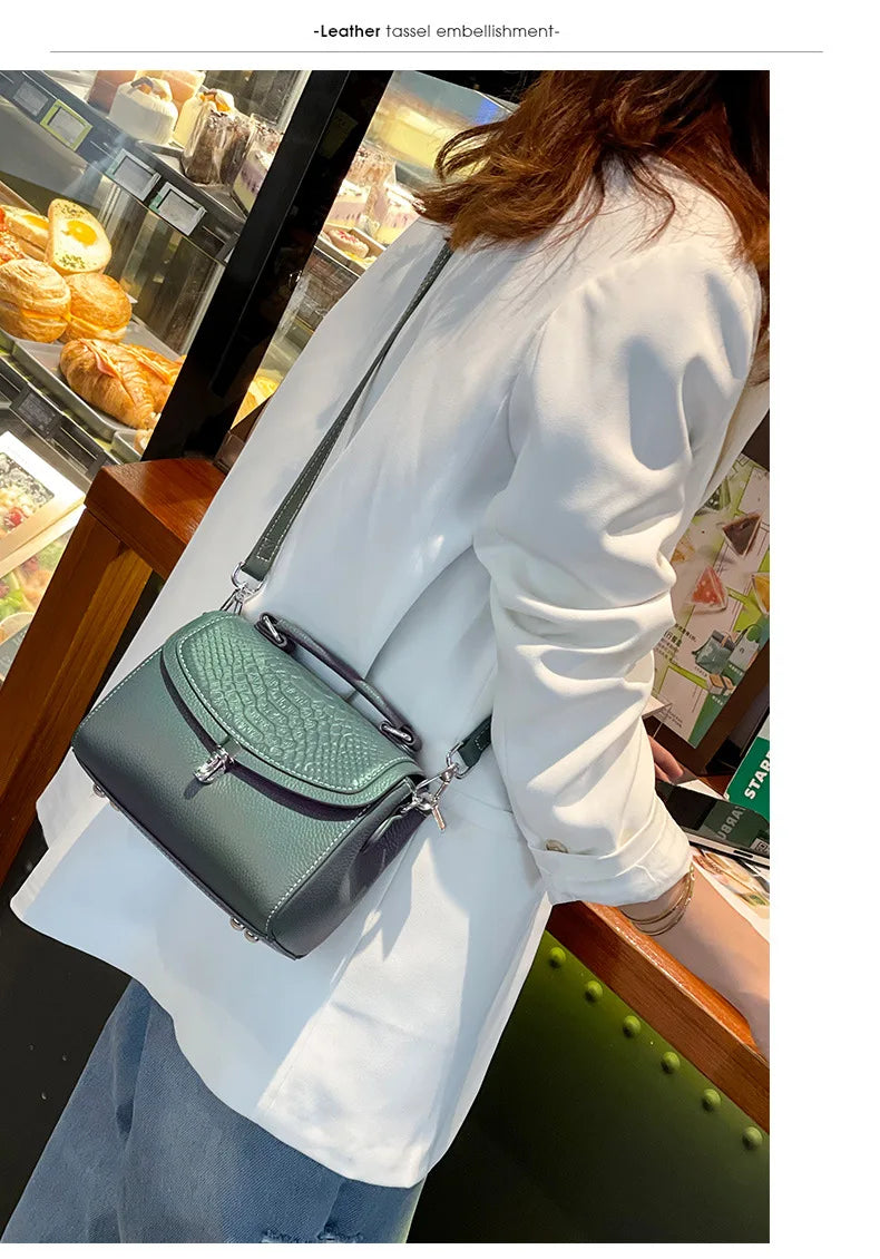 Genuine Leather Women Bag Fashionable Purse for Lady Temperament Crossbody Square Shoulder Bag Cow Leather Versatile Handbag