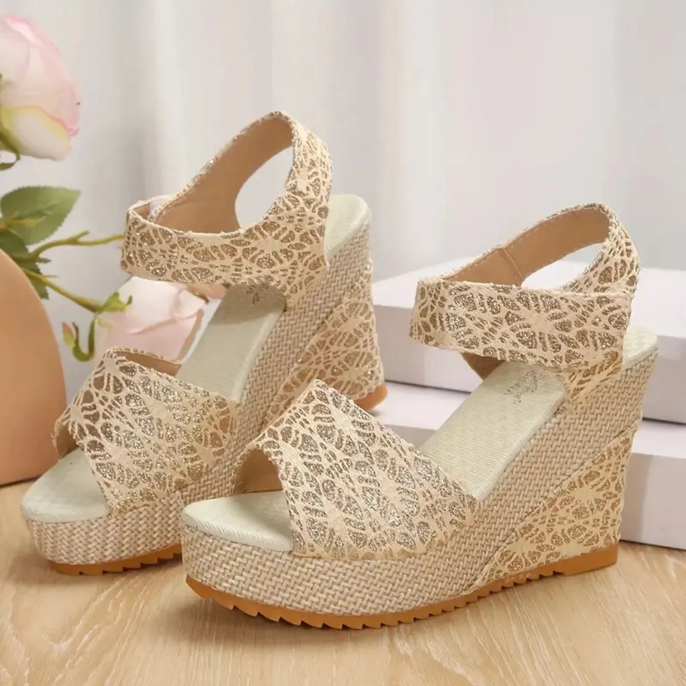 CNMR Damen Keilsandalen 2025 - Peep Toe Plateau Sandalen mit Absatz