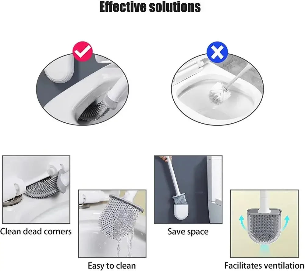 woobrice Toilet Wand-Silikonbürste - langer Griff, kompakt