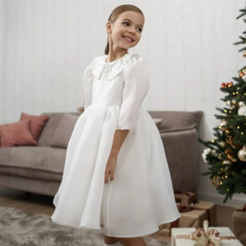 Fashion Girl Princess Vintage Dress Tulle Child Vestido Puff Sleeve Pink Wedding Party Birthday Tutu Dress Child Clothes 1-10Y