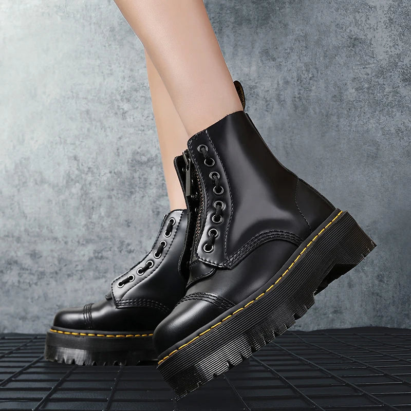 Ghete cu platformă din piele naturală CN Guangdong - Înălțimea tocului 3-5 cm, Platformă 2 cm, Mărimea EU 36-41