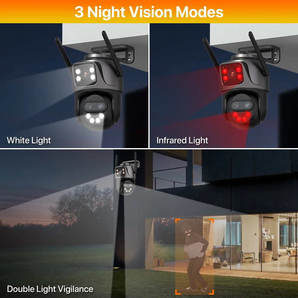 Dreilinsen-PTZ-IP-Kamera 6K HD Outdoor 8x Zoom WiFi Sicherheitskamera 4K 8MP Dual Screen Auto Tracking Wireless Video CCTV iCsee