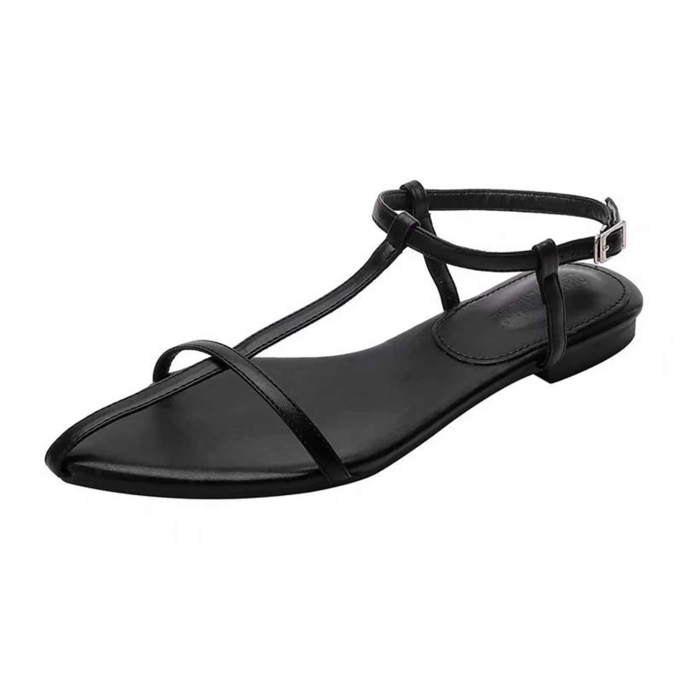 Women Flats Sandals Pointed Toe Narrow Band Design Sandals Ankle Buckle Strap Clip Toe Roman Style Casual Beach Ladies Shoes