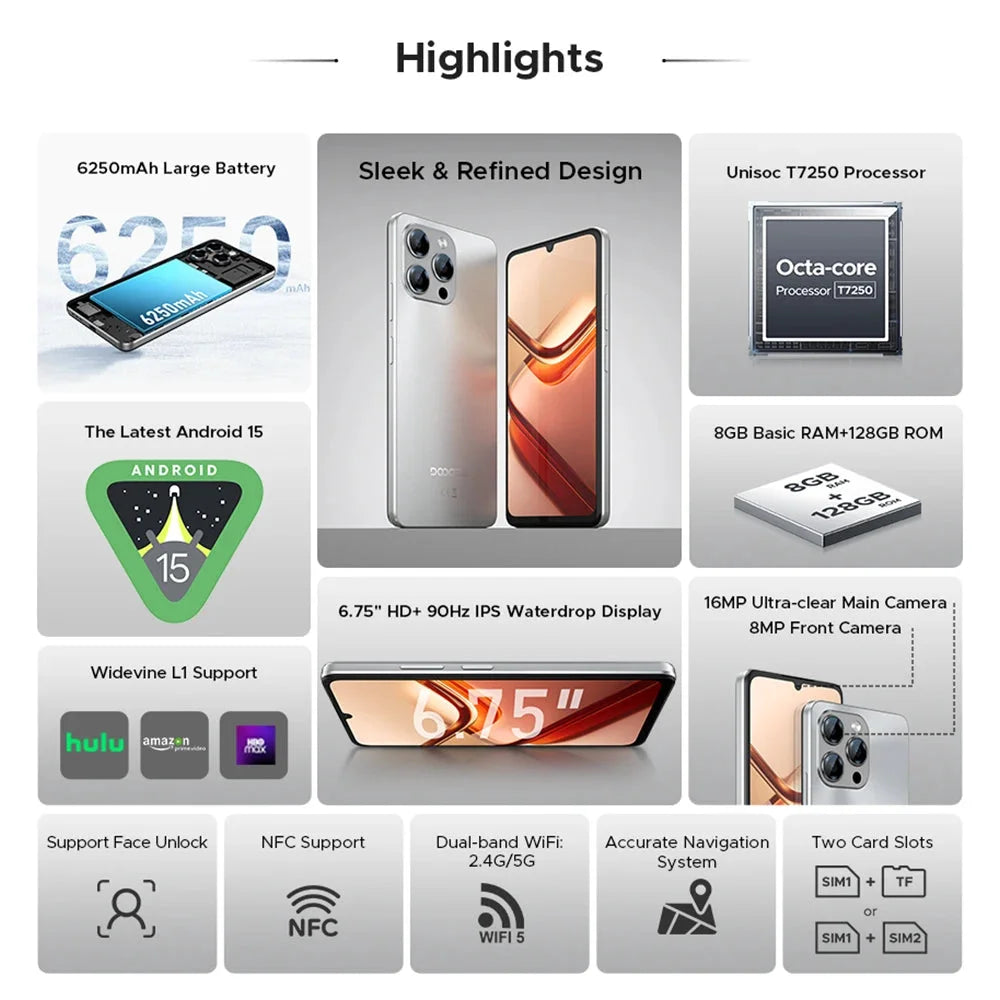 DOOGEE Note 58 Großer Akku - 6250mAh 6,75 Zoll 90 Hz by Golden Bridge Store