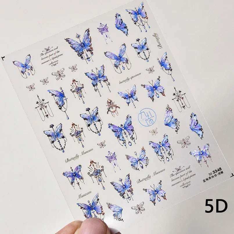 Fantasy Shiny Shell Light Butterfly Rhinestone Bohemia Hot 5D Soft Embossed Relief Nail Art Sticker 3D Decal Decoration Manicure
