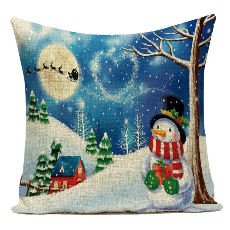 Merry Christmas Cute Cartoon Santa Claus Christmas Trees Polyester Sofa Home Decoration Pillow Cushion Cover Almofadas