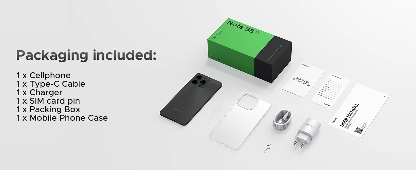 DOOGEE Note58 Pro Großes Display 6,75 Zoll - 6250mAh, 256GB Speicher