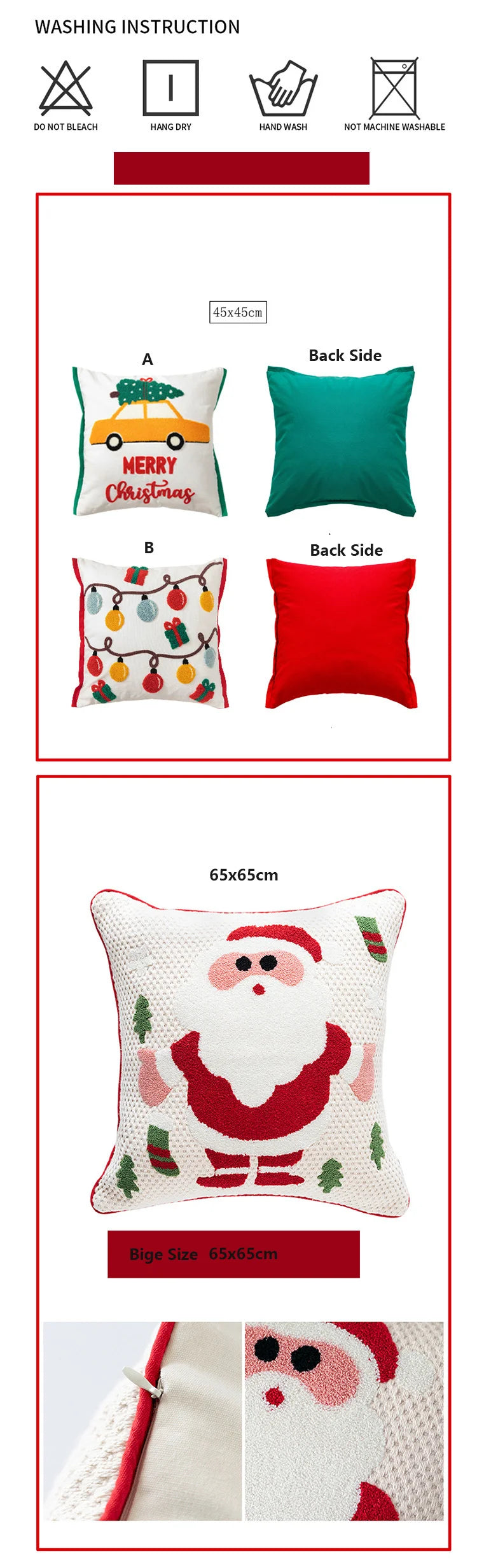 Decoration Cushion Cover Christmas Santa Snowflake Pillow Case Cotton Square Embroidery Pillow Cover 45x45cm
