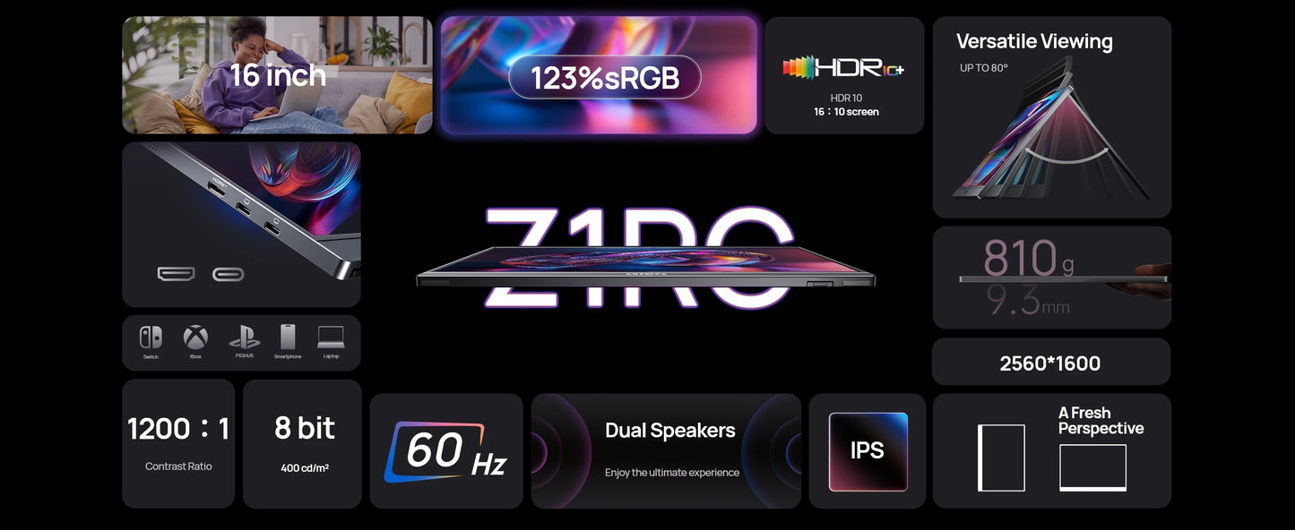 ARZOPA Z1RC 2K Tragbarer Monitor - 16 Zoll, 60 Hz, 2560x1600