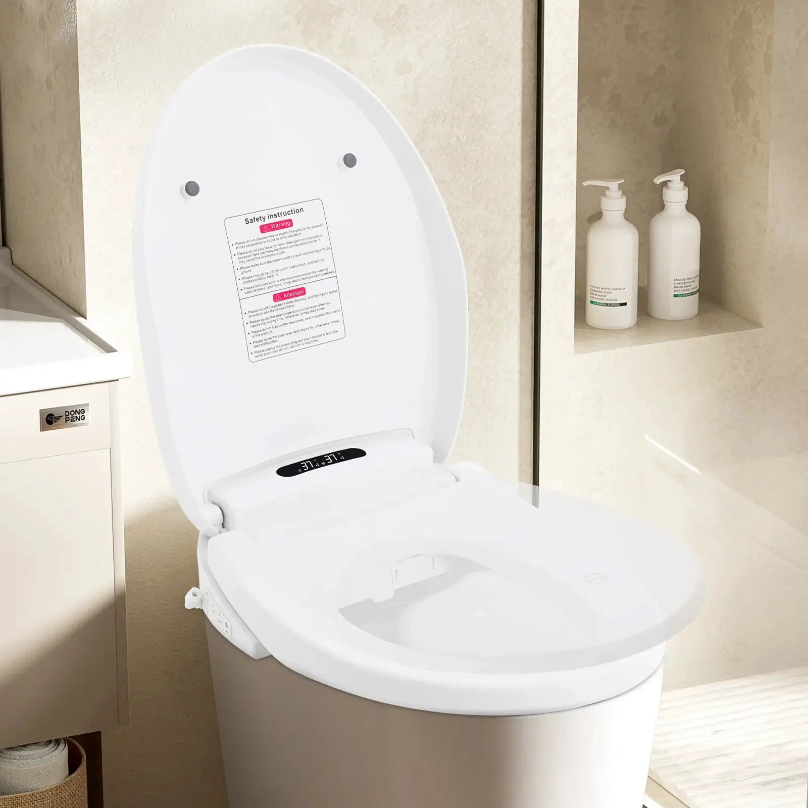 1300W Intelligenter Toilettensitz, 51cm Elektrischer Bidet-Toilettensitz, V-förmiger Beheizter Smart-Toilettensitz mit Fernbedienung & Tasten by Golden Bridge Store