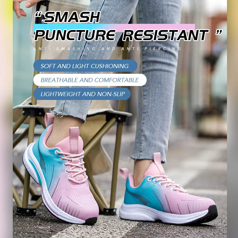 Safety Shoes for Women Steel Toe Sneakers Anti-Punctur Lightweight Boots Female Pink Breathable Hiking Boots Comfortable Shoes