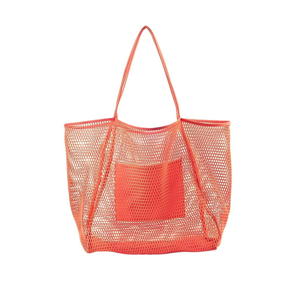 Women Swimming Beach Mesh Bag Ladies Shoulder Bag Large-capacity Travel Portable Storage Bag Multifunction Handbag