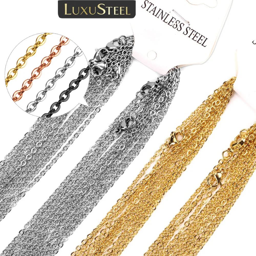 Edelstahl Halsketten 2025 - LUXUSTEEL 10Pcs/Lot 2mm/1mm O-Form Rolo-Link Cuban DIY Jewelry
