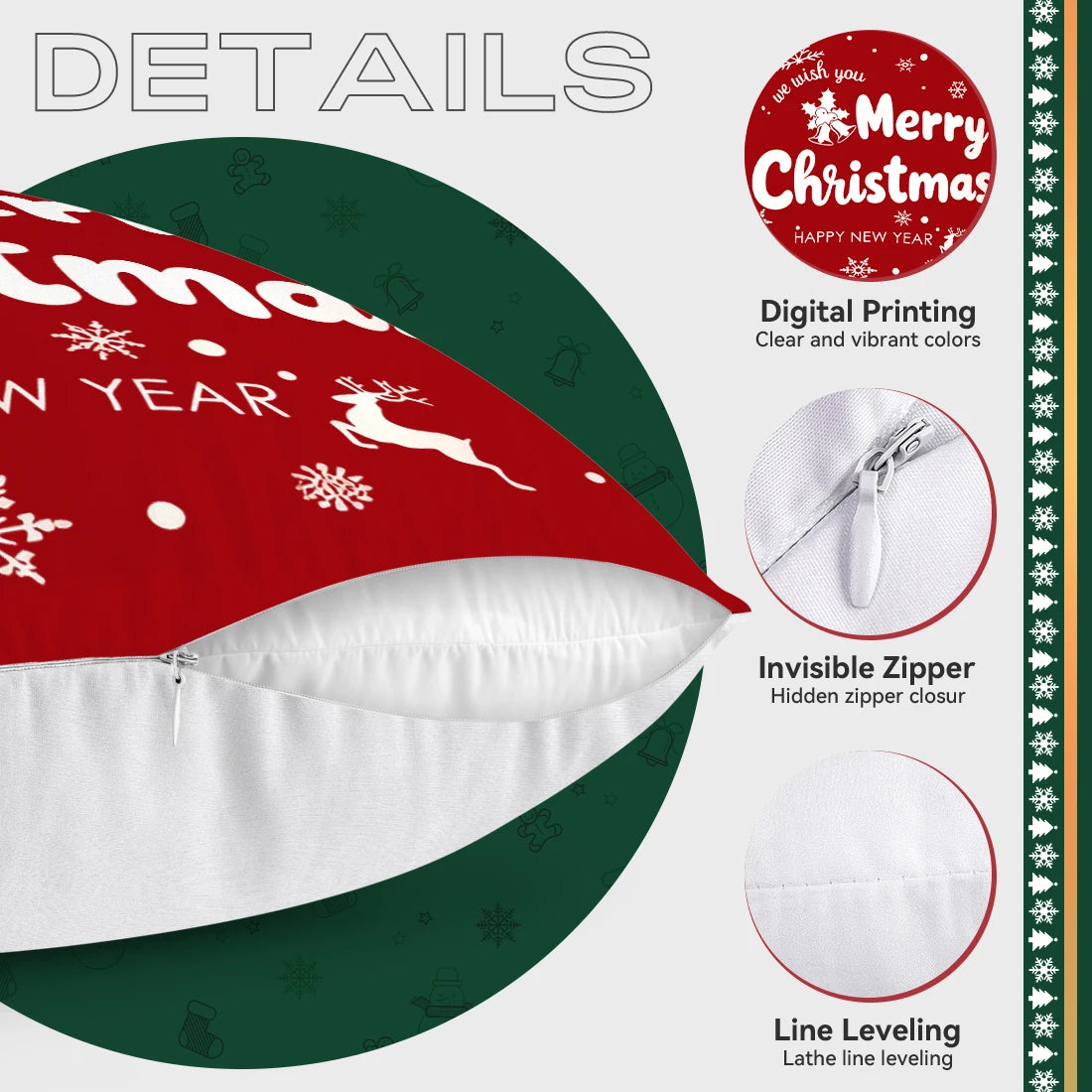 Red Christmas Decoration Pillowcase Printed Polyester 40/45/50cm Throw Pillowcover Decorative Sofa Cushion Pillowslip Home Decor